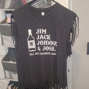 Gray Fringe Graphic T-Shirt